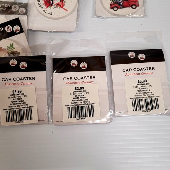 Car Coaster Lot 24 Ceramic Absorbent Christmas Holiday 3'' Cow Snowman Truck - Picture 8 of 9